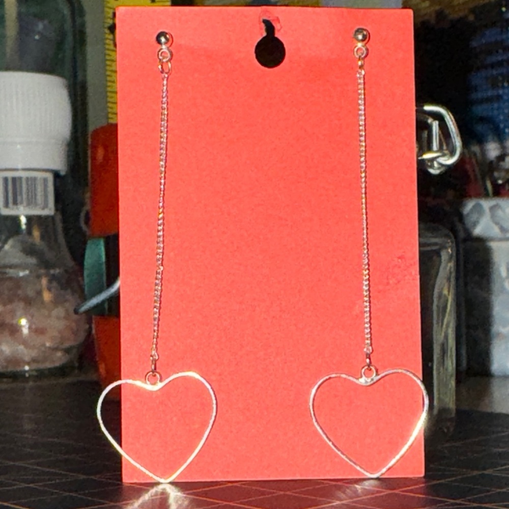 Silver Heart Drop Stud Earrings